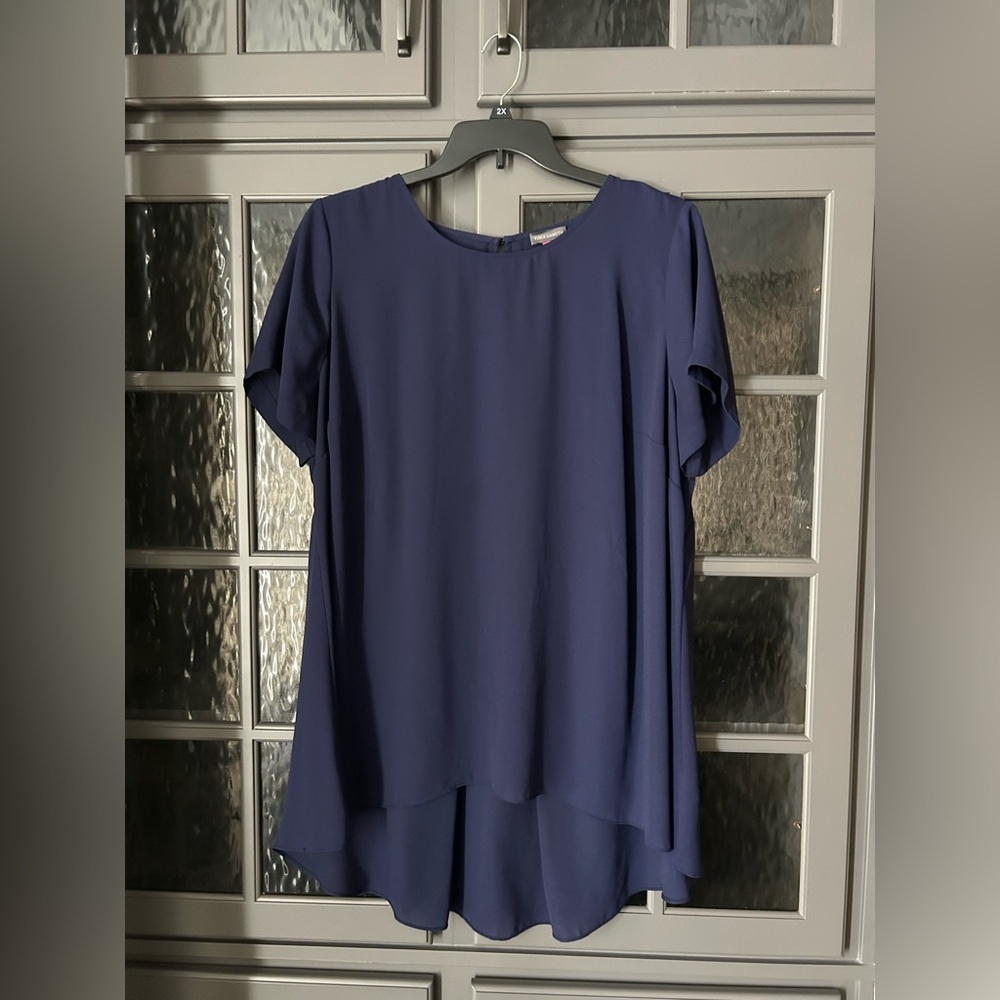 Vince Camuto Purple Short Sleeve High Low Georgette Top